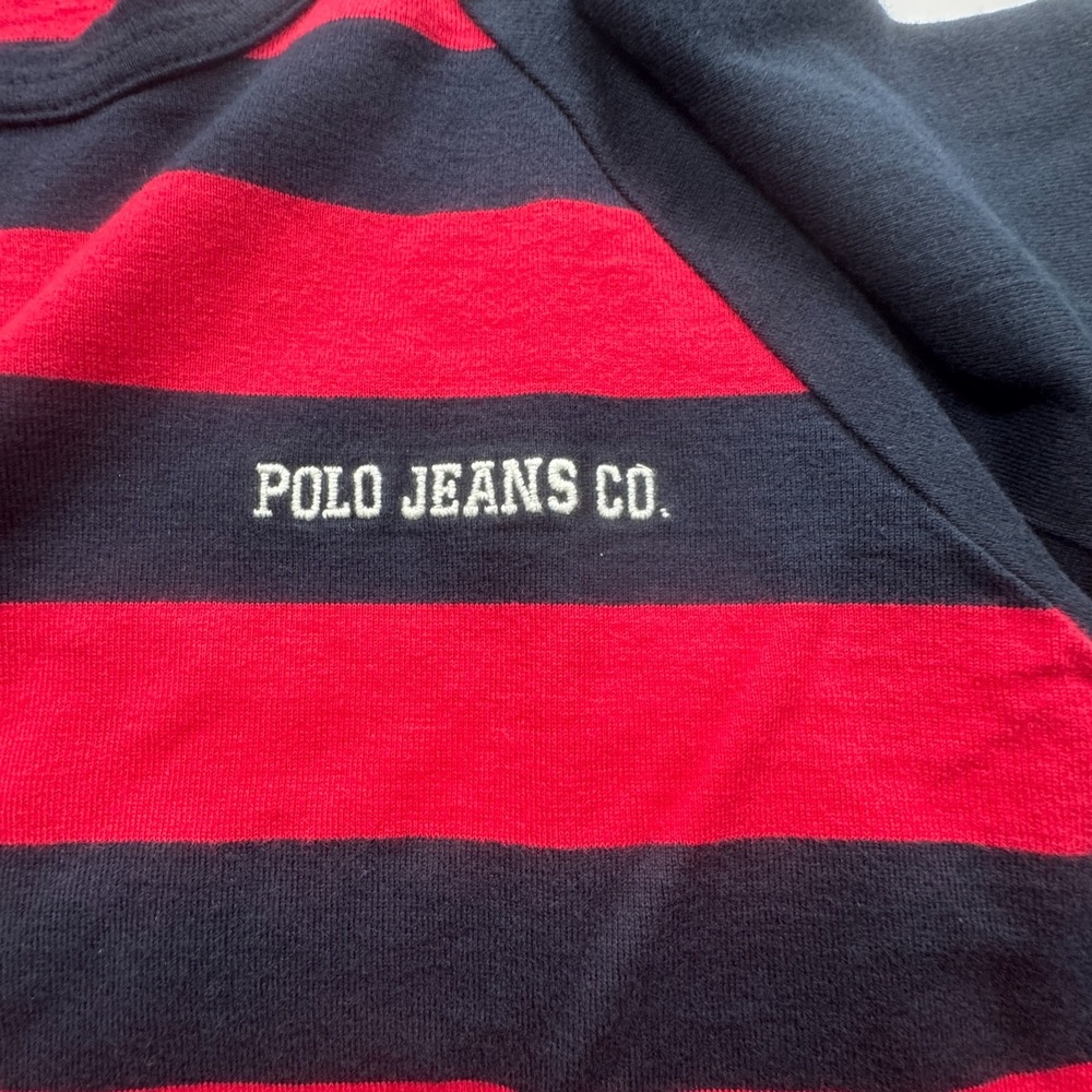 VTG Polo Jeans Co Ralph Lauren Raglan Shirt Womens Large Red Navy Y2K Baby Tee - Picture 3 of 9
